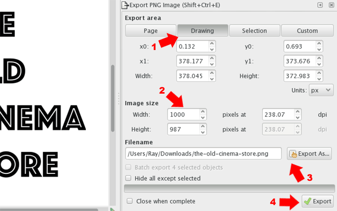 Export PNG Image Inkscape