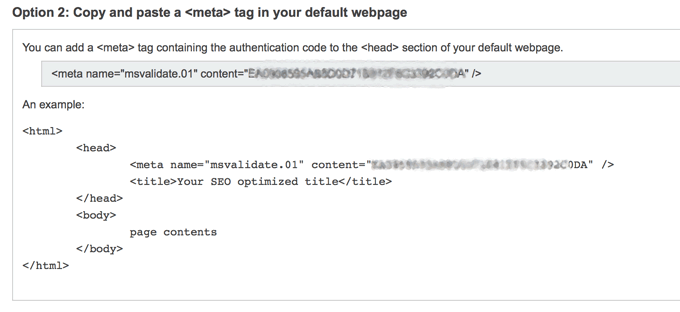 Bing Webmaster Meta Tag Verify Website