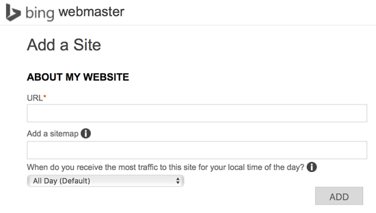 Bing Webmaster Add Website