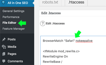 Edit .htaccess file All In One SEO