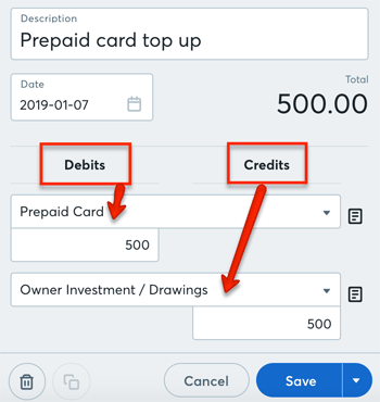 Owners investment to prepaid card