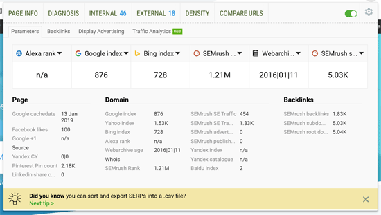 SEOquake Analysis