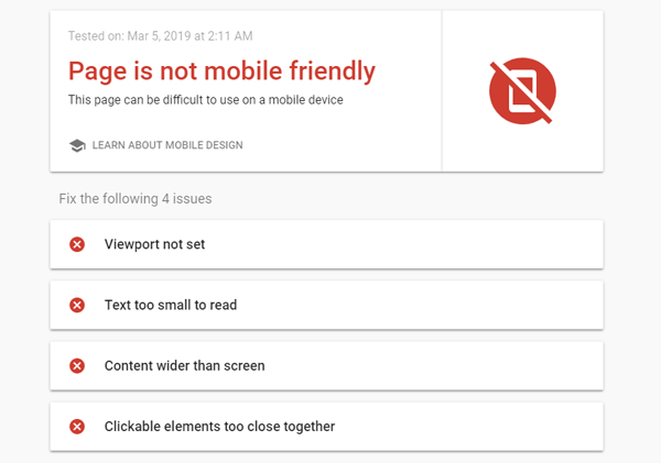 Google Page is not mobile friendly