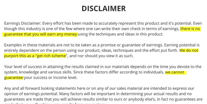 Cash Formula Disclaimer