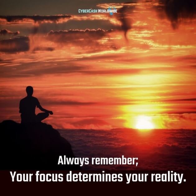 Always remember; Your focus determines your reality.