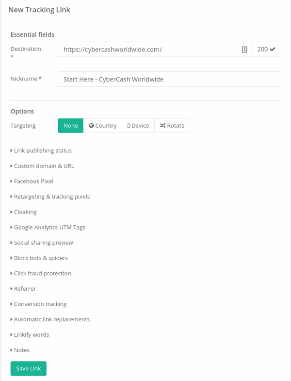 New Tracking Link Linkly