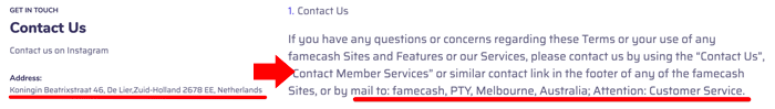 FameCash Fake Addresses