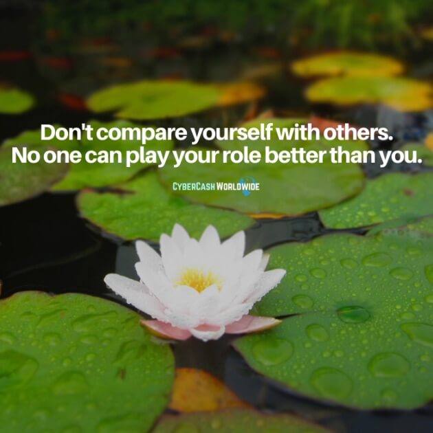 Don't compare yourself with others. No one can play your role better than you.