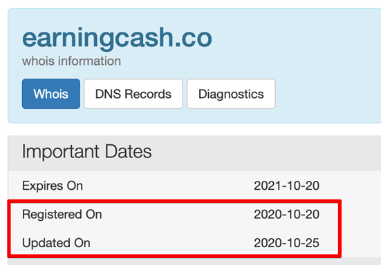 EarningCash.co Whois lookup