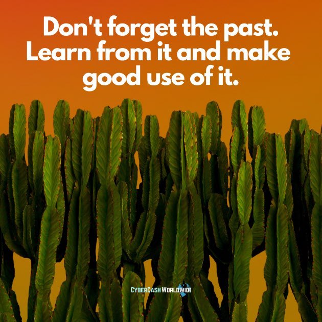 Don't forget the past. Learn from it and make good use of it.