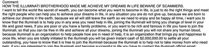 Illuminati Invitation Comment