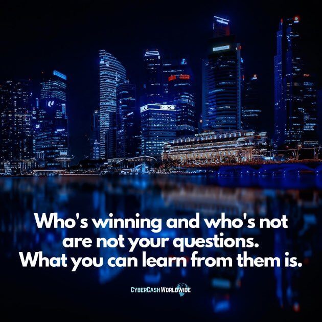 Who's winning and who's not are not your questions. What you can learn from them is.