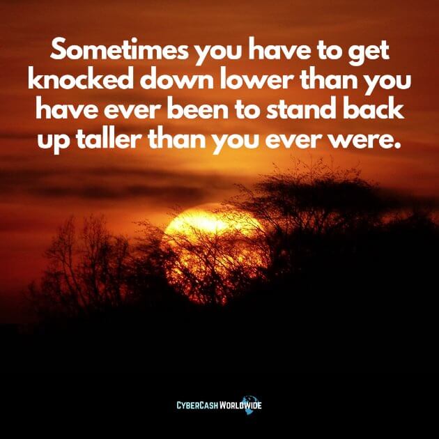 Sometimes you have to get knocked down lower than you have ever been to stand back up taller than you ever were.