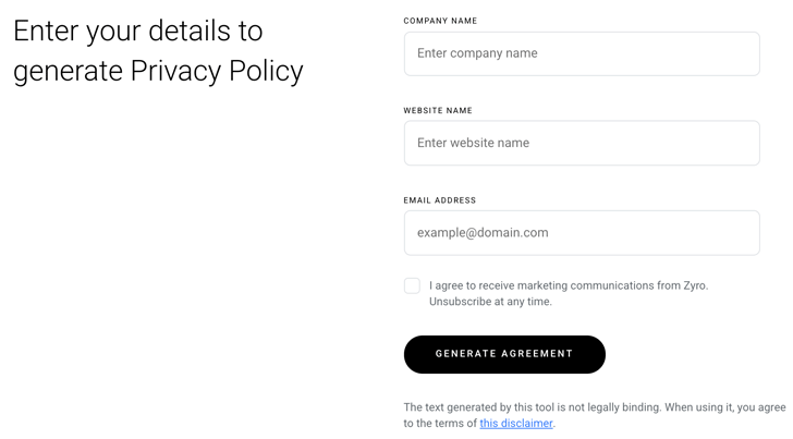 Zyro Free Privacy Policy Generator