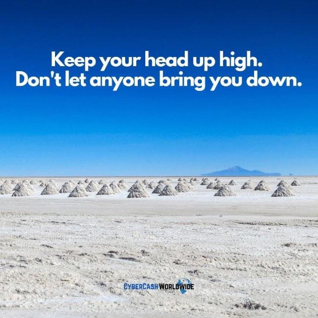 Keep your head up high. Don't let anyone bring you down.