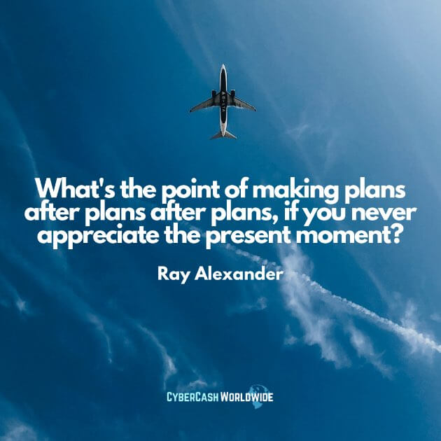 What's the point of making plans after plans after plans, if you never appreciate the present moment? [Ray Alexander]