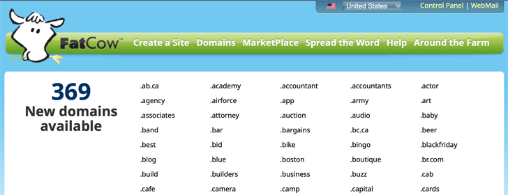 New Domain Extensions FatCow