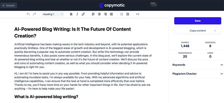 Article Generator Copymatic