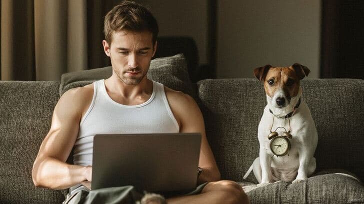 Work From Home Dog with Clock Work From Home Dog with Clock