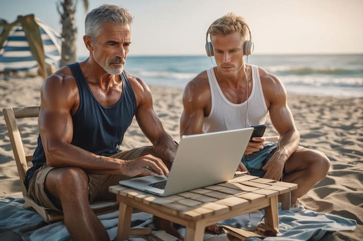 Retirees Working on Beach